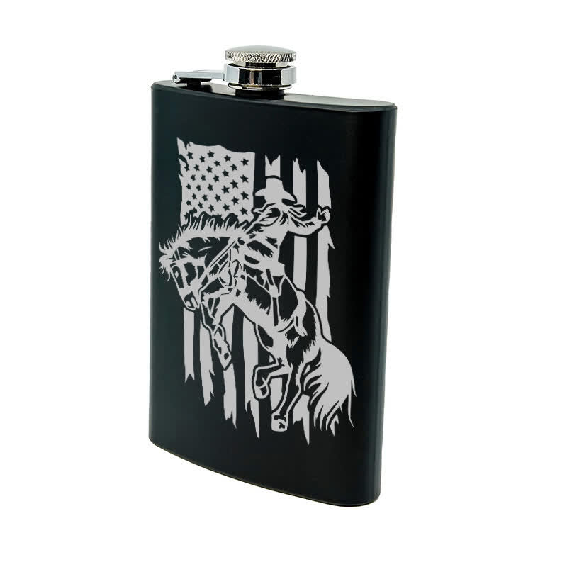 Flacon portable en acier inoxydable avec motif laser de cheval d'équitation de 2 à 10 oz