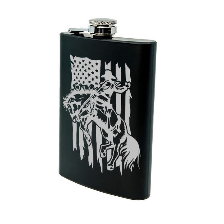 Flacon portable en acier inoxydable avec motif laser de cheval d'équitation de 2 à 10 oz