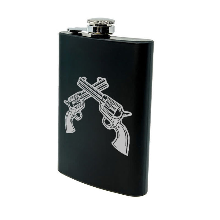 Flacon portable en acier inoxydable à motif laser de pistolets croisés de 2 à 10 oz