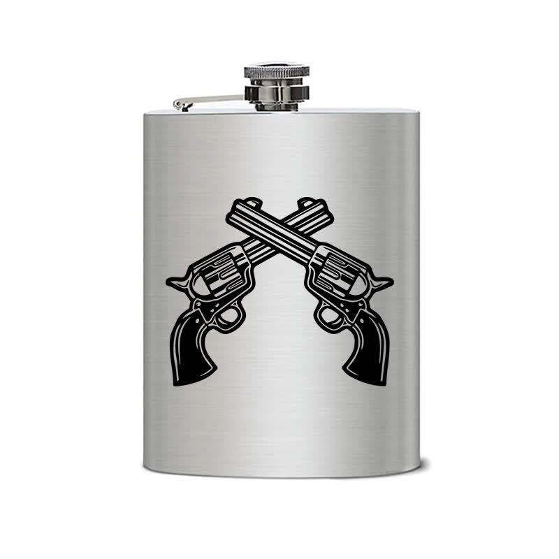 Flacon portable en acier inoxydable à motif laser de pistolets croisés de 2 à 10 oz
