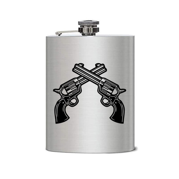 Flacon portable en acier inoxydable à motif laser de pistolets croisés de 2 à 10 oz