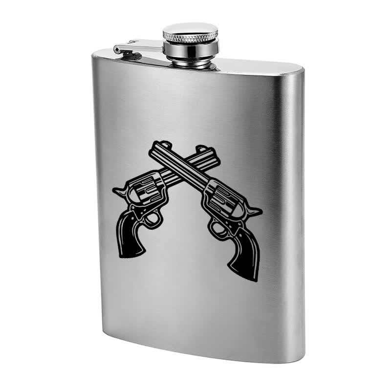 Flacon portable en acier inoxydable à motif laser de pistolets croisés de 2 à 10 oz