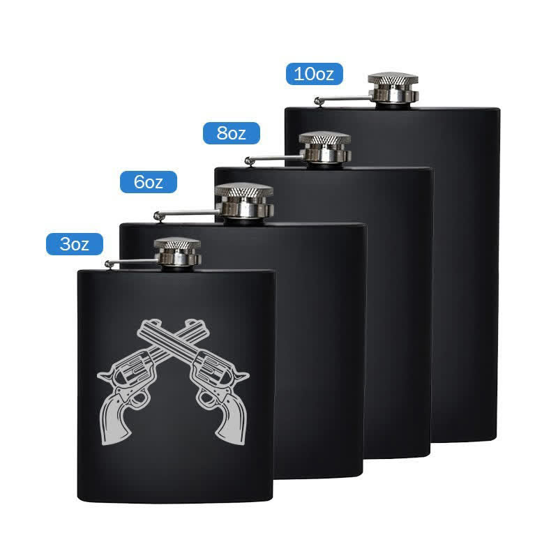 Flacon portable en acier inoxydable à motif laser de pistolets croisés de 2 à 10 oz