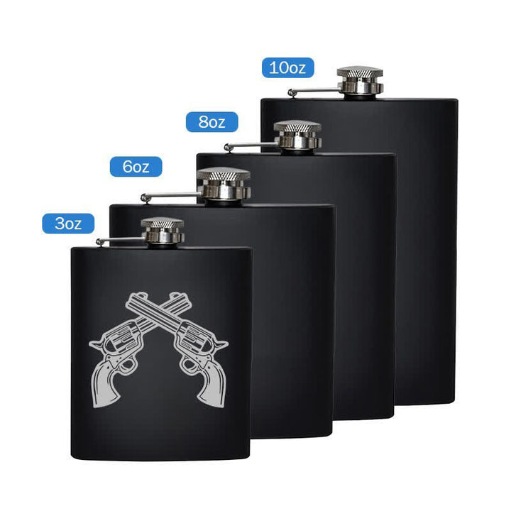 Flacon portable en acier inoxydable à motif laser de pistolets croisés de 2 à 10 oz