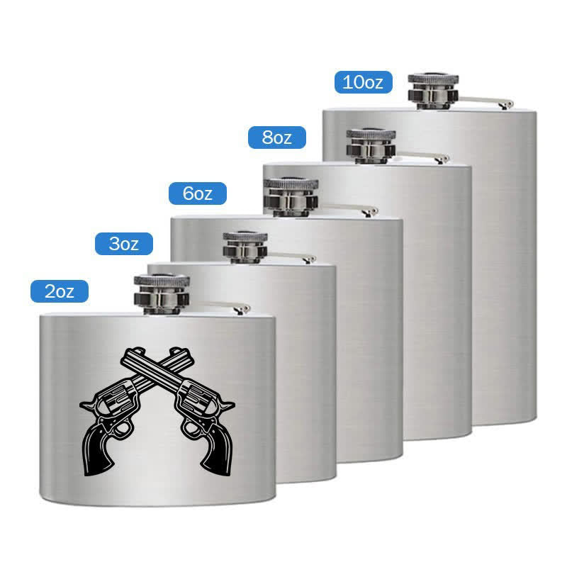 Flacon portable en acier inoxydable à motif laser de pistolets croisés de 2 à 10 oz