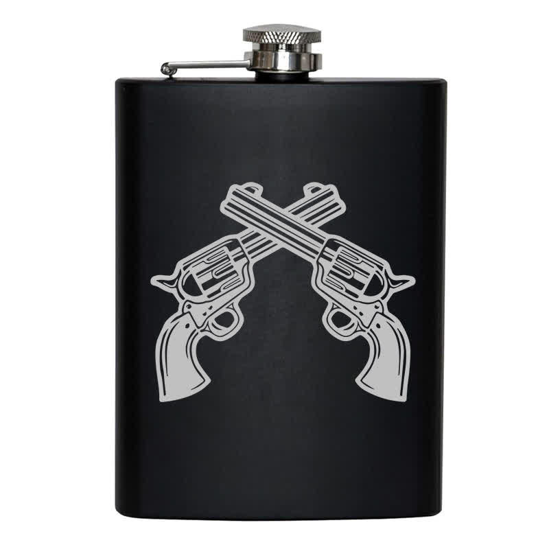 Flacon portable en acier inoxydable à motif laser de pistolets croisés de 2 à 10 oz