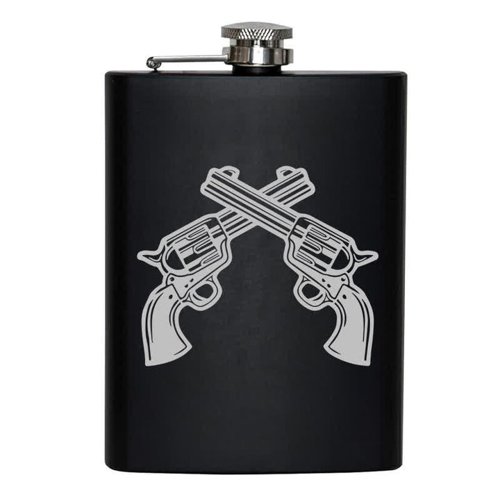 Flacon portable en acier inoxydable à motif laser de pistolets croisés de 2 à 10 oz
