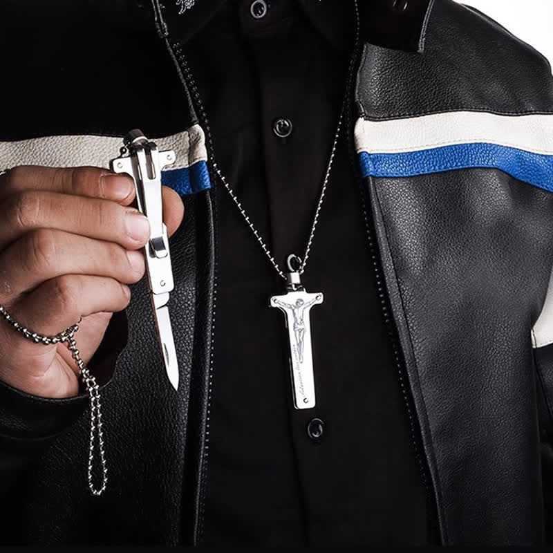 Collier avec pendentif mini couteau pliant créatif en forme de croix de Jésus - image 2