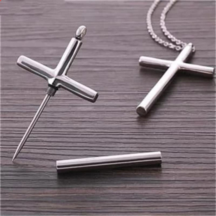 Collier pendentif croix gadget portable cure-dents Edc