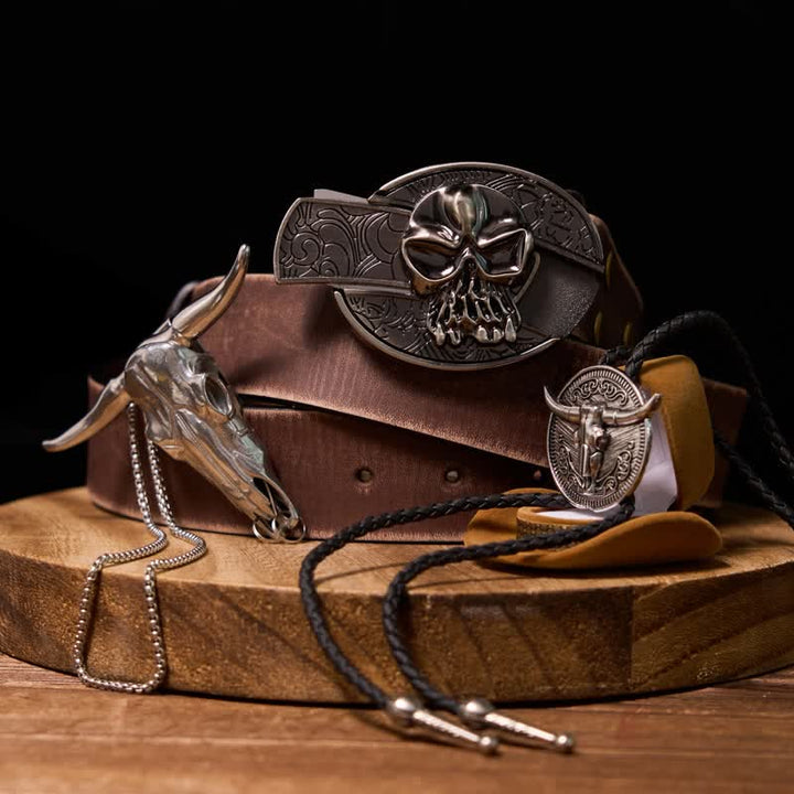 Ensemble de boucles de ceinture, couteau caché, pendentif en forme de tête de mort, longhorn, vache, bolo tie