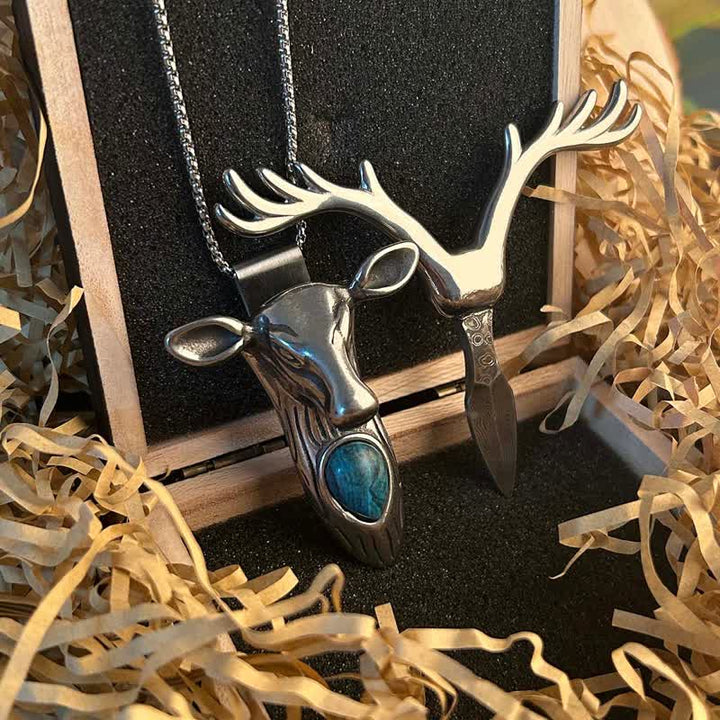 Boucle de ceinture pendentif multifonction EDC en forme de crâne de cerf turquoise (prévente)