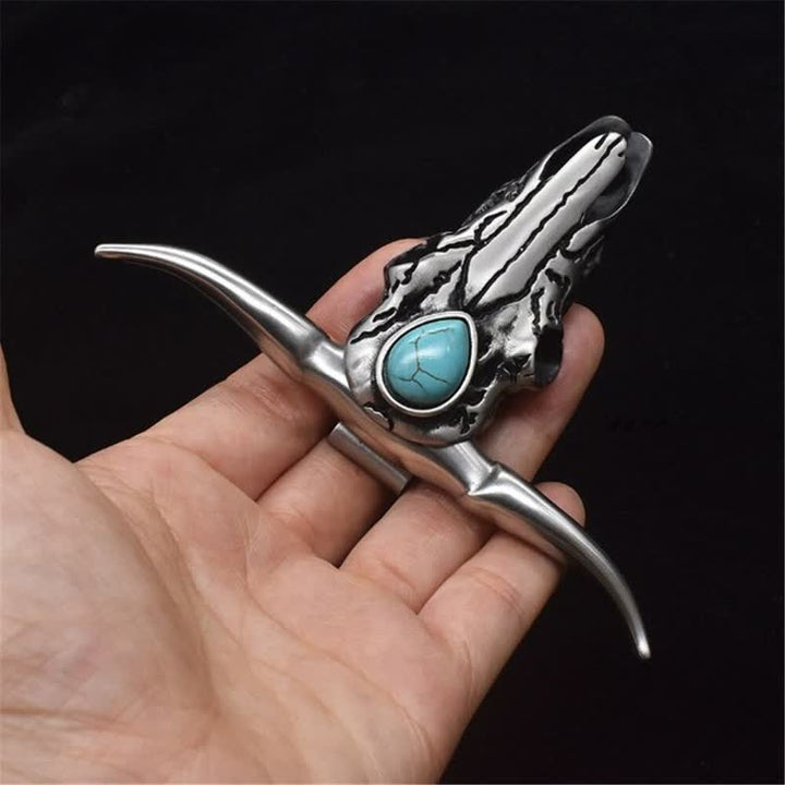 Boucle de ceinture pendentif multifonction EDC en forme de crâne de Longhorn turquoise