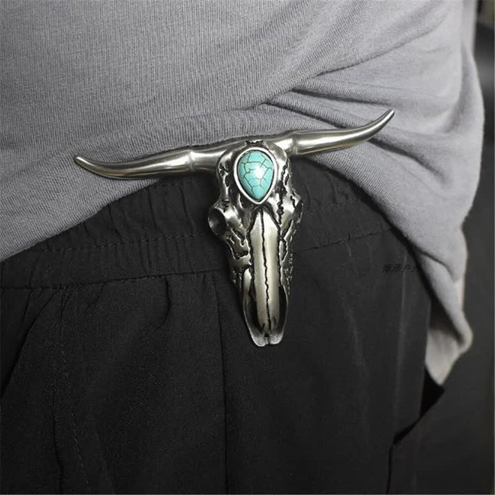 Boucle de ceinture pendentif multifonction EDC en forme de crâne de Longhorn turquoise