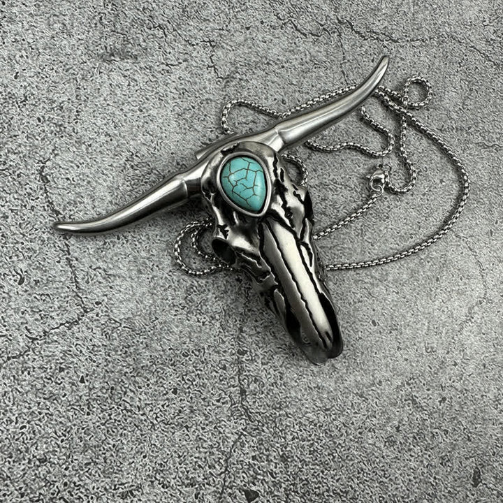 Boucle de ceinture pendentif multifonction EDC en forme de crâne de Longhorn turquoise