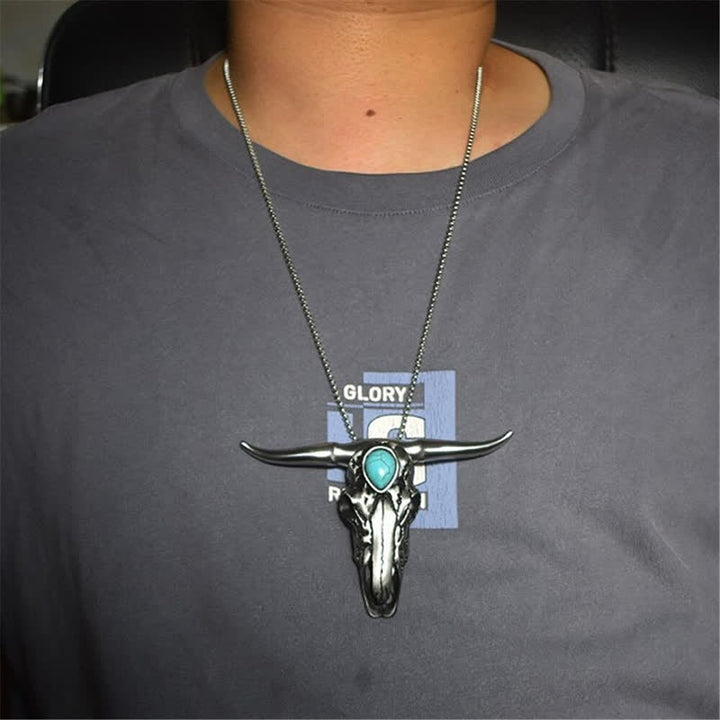 Boucle de ceinture pendentif multifonction EDC en forme de crâne de Longhorn turquoise