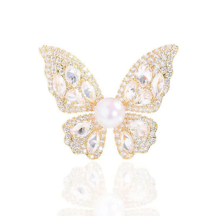Broche papillon en perles de zircon scintillantes pour femme