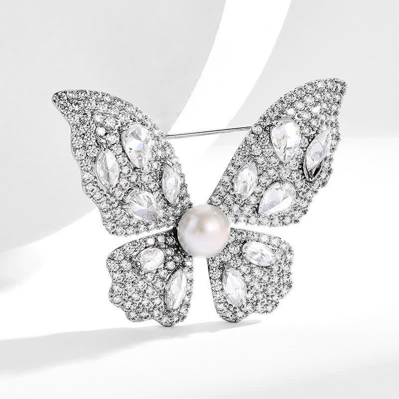 Broche papillon en perles de zircon scintillantes pour femme