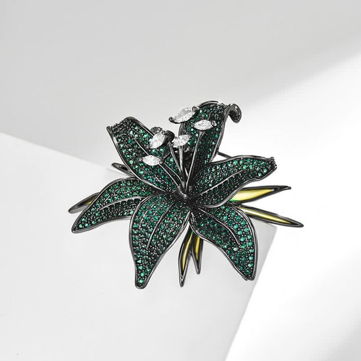 Broche pour femme en cristal de lys vert foncé incrusté de zircons