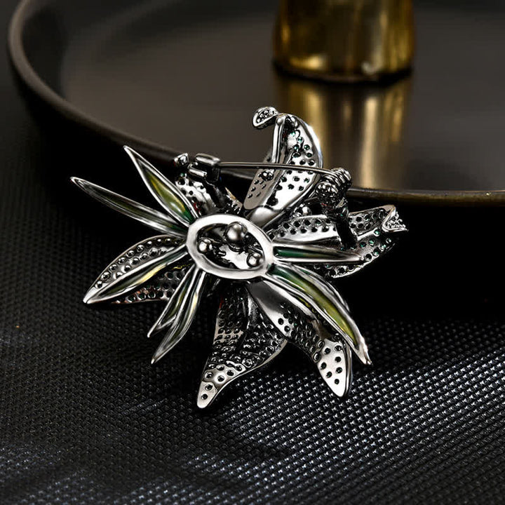 Broche pour femme en cristal de lys vert foncé incrusté de zircons