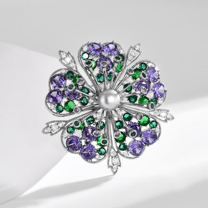 Broche élégante en perles de zircon colorées et florales pour femme