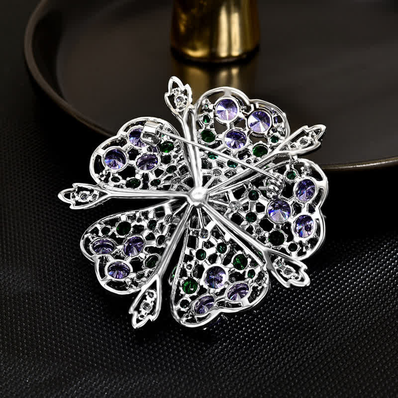 Broche élégante en perles de zircon colorées et florales pour femme