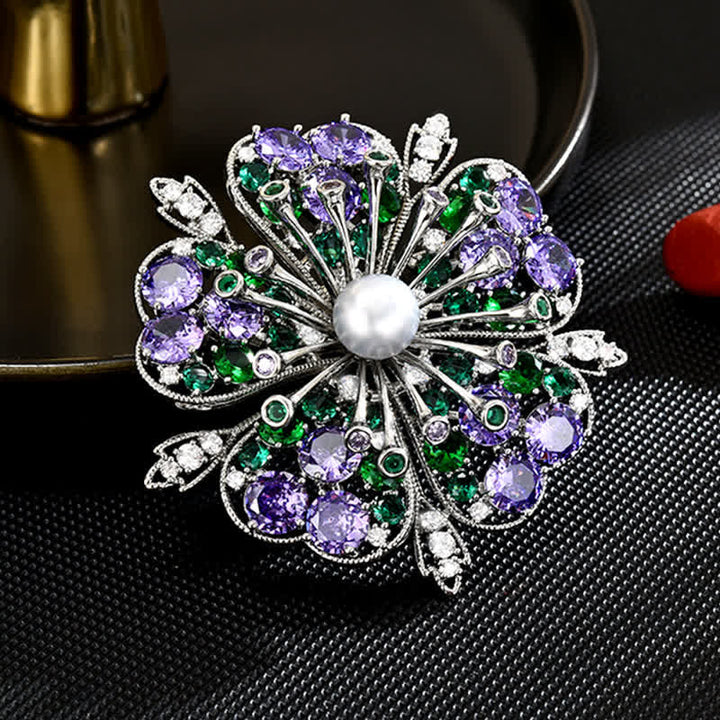 Broche élégante en perles de zircon colorées et florales pour femme
