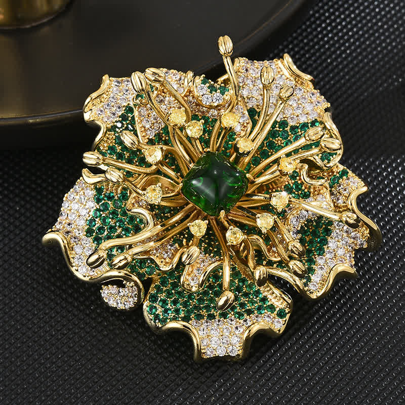 Broche de luxe en forme de fleur rétro en zircon cubique coloré pour femme