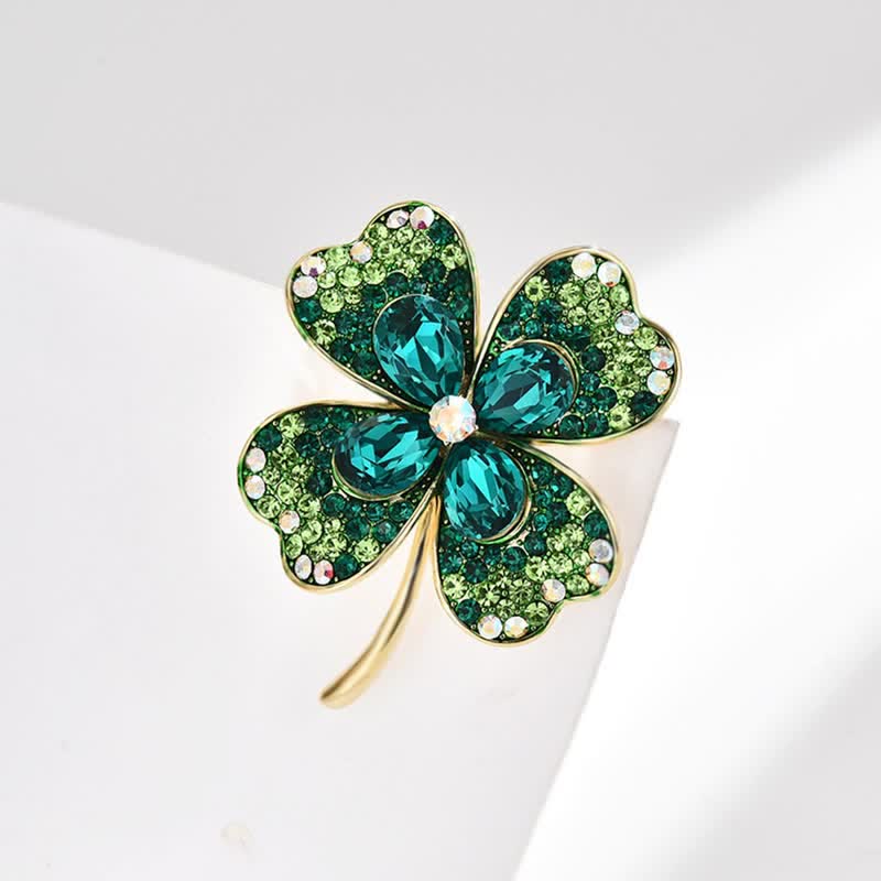 Broche trèfle à quatre feuilles porte-bonheur verte pour femme