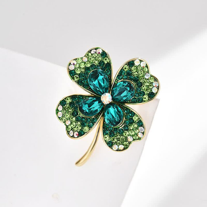 Broche trèfle à quatre feuilles porte-bonheur verte pour femme
