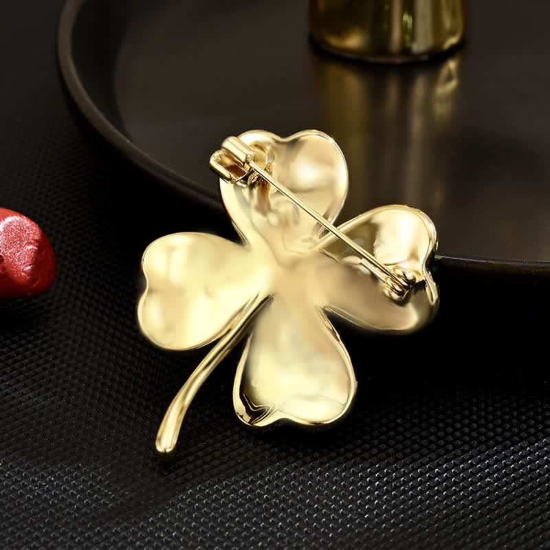 Broche trèfle à quatre feuilles porte-bonheur verte pour femme