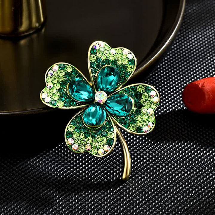 Broche trèfle à quatre feuilles porte-bonheur verte pour femme