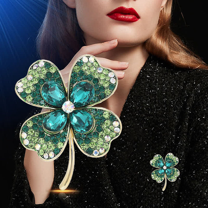 Broche trèfle à quatre feuilles porte-bonheur verte pour femme