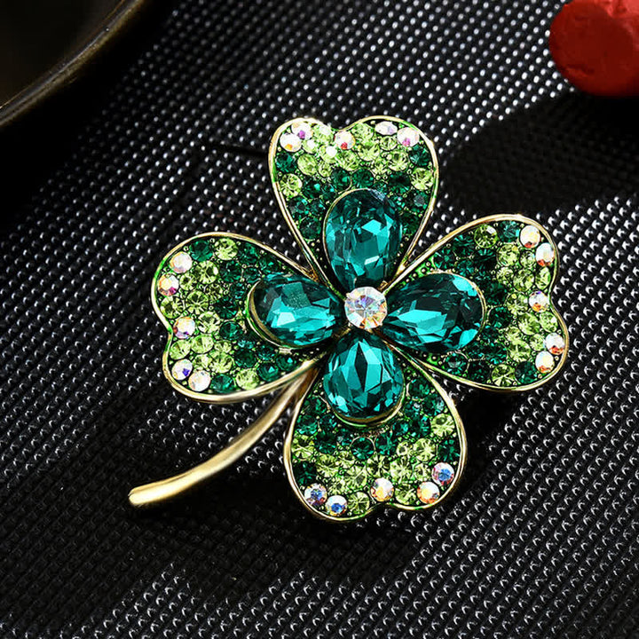 Broche trèfle à quatre feuilles porte-bonheur verte pour femme