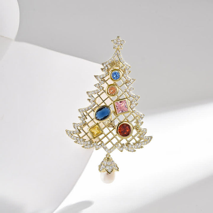 Broche sapin de Noël multicolore en oxyde de zirconium pour femme