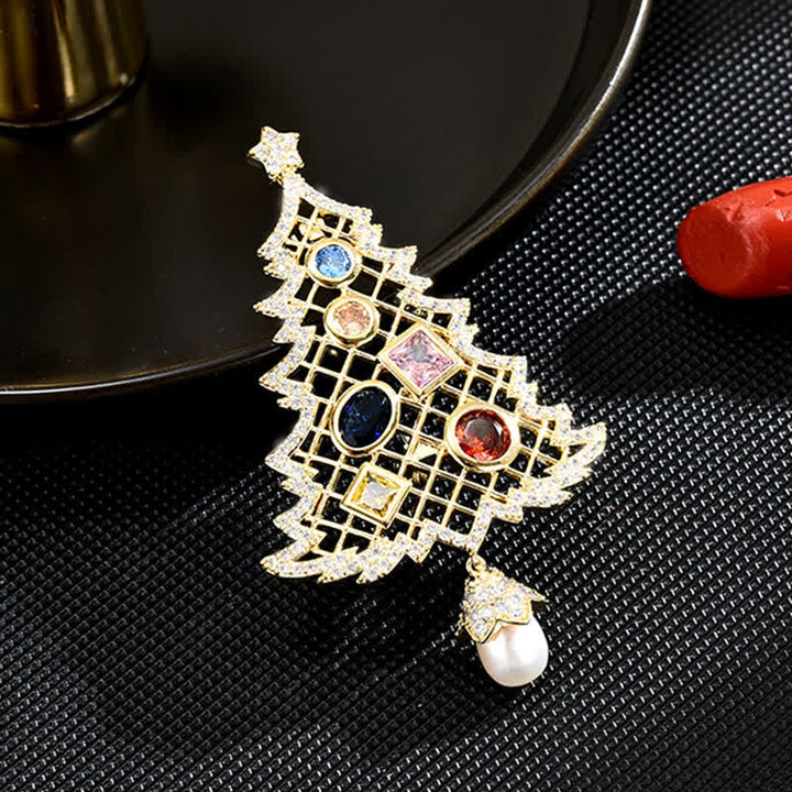 Broche sapin de Noël multicolore en oxyde de zirconium pour femme
