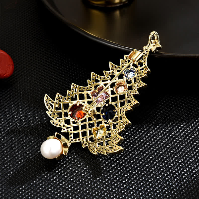 Broche sapin de Noël multicolore en oxyde de zirconium pour femme