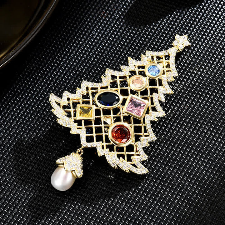 Broche sapin de Noël multicolore en oxyde de zirconium pour femme