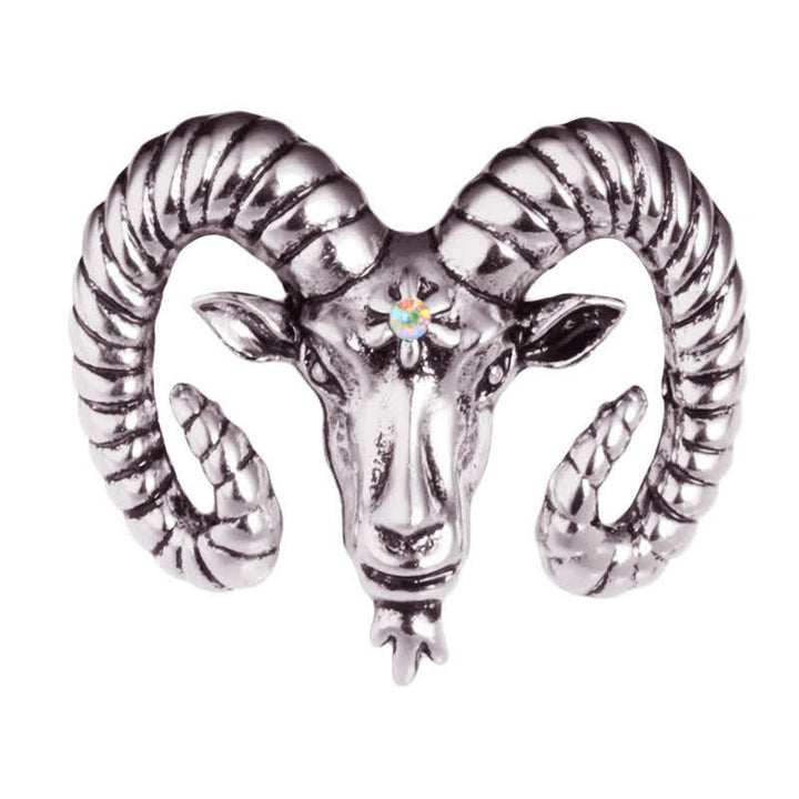 Broche pour homme avec tête de bélier et accessoires animaux