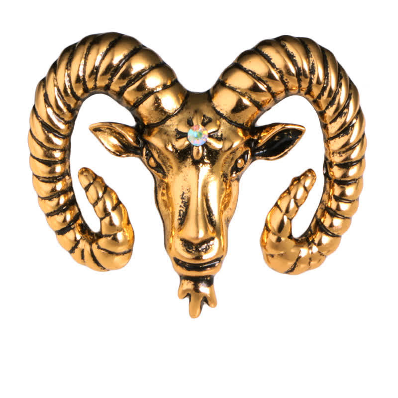 Broche pour homme avec tête de bélier et accessoires animaux