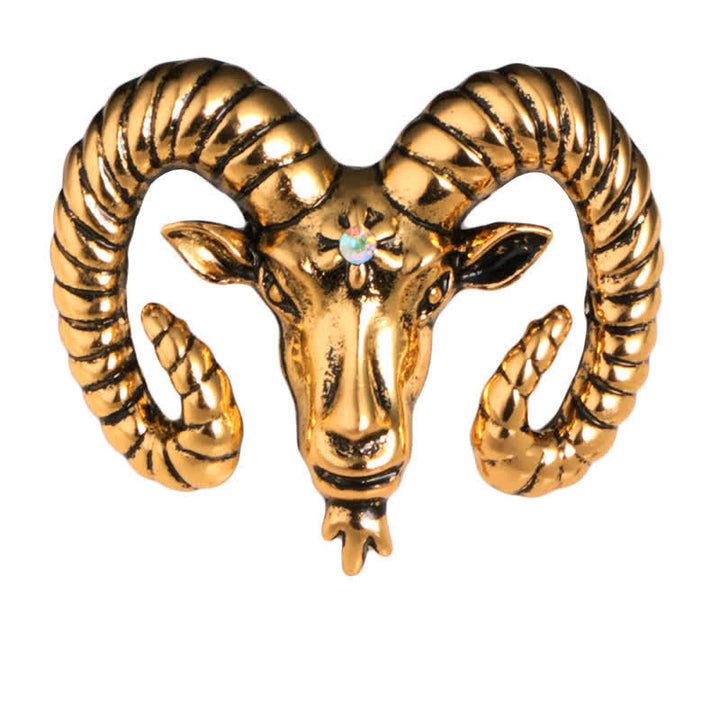 Broche pour homme avec tête de bélier et accessoires animaux