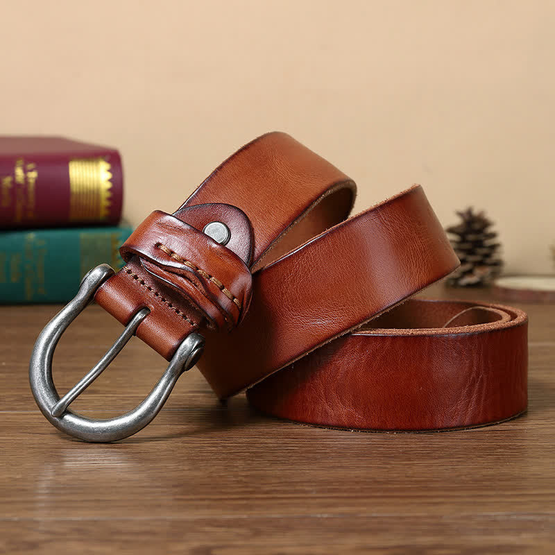 Ceinture en cuir simple et polyvalente à effet vieilli
