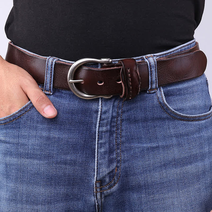 Ceinture en cuir simple et polyvalente à effet vieilli