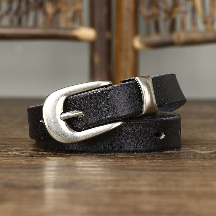 Ceinture en cuir étroite et fine pour femme de style rétro