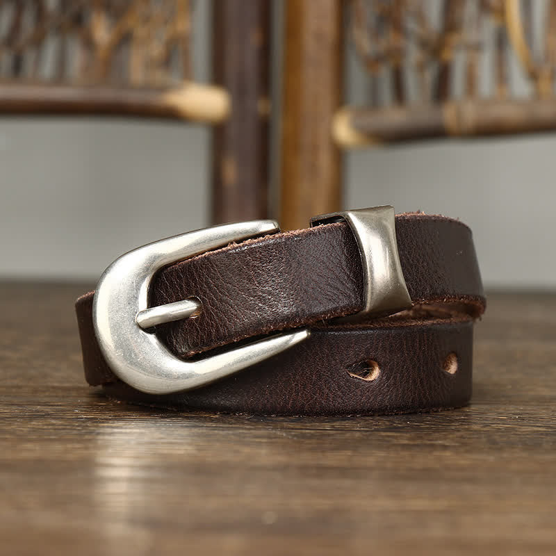 Ceinture en cuir étroite et fine pour femme de style rétro