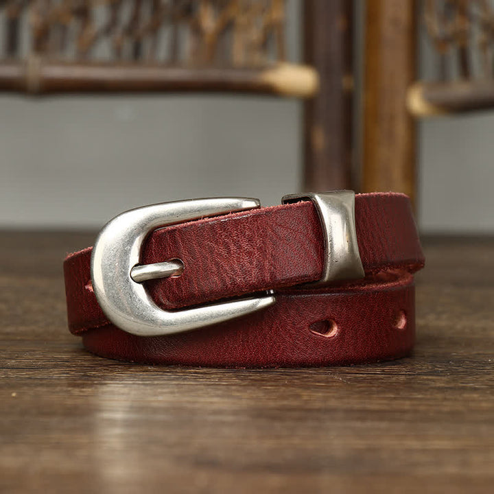 Ceinture en cuir étroite et fine pour femme de style rétro