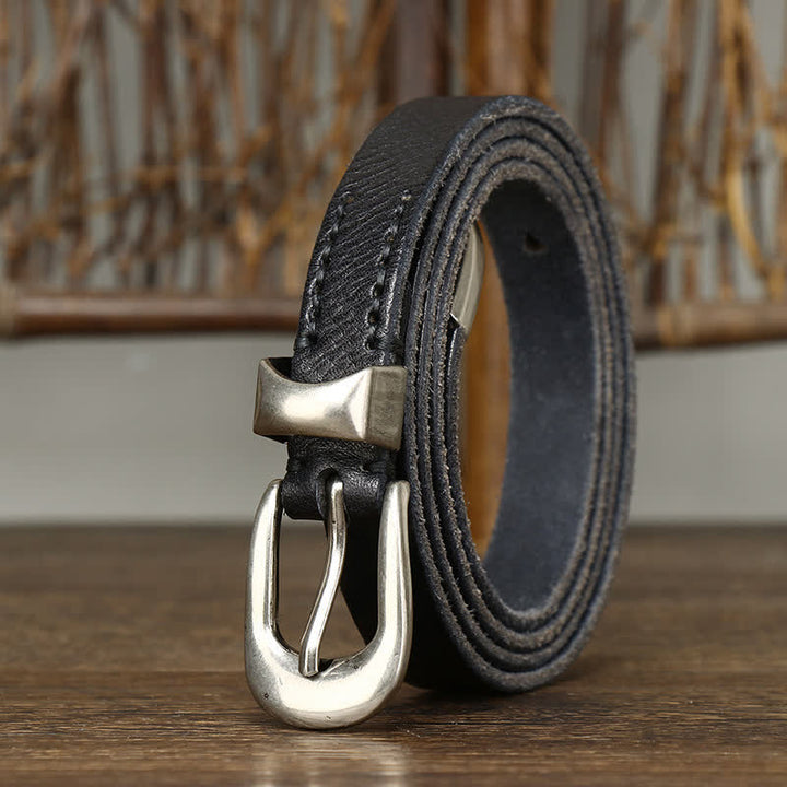 Ceinture en cuir étroite et fine pour femme de style rétro