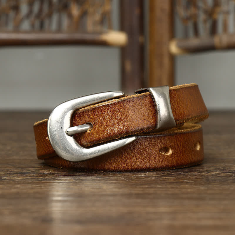 Ceinture en cuir étroite et fine pour femme de style rétro