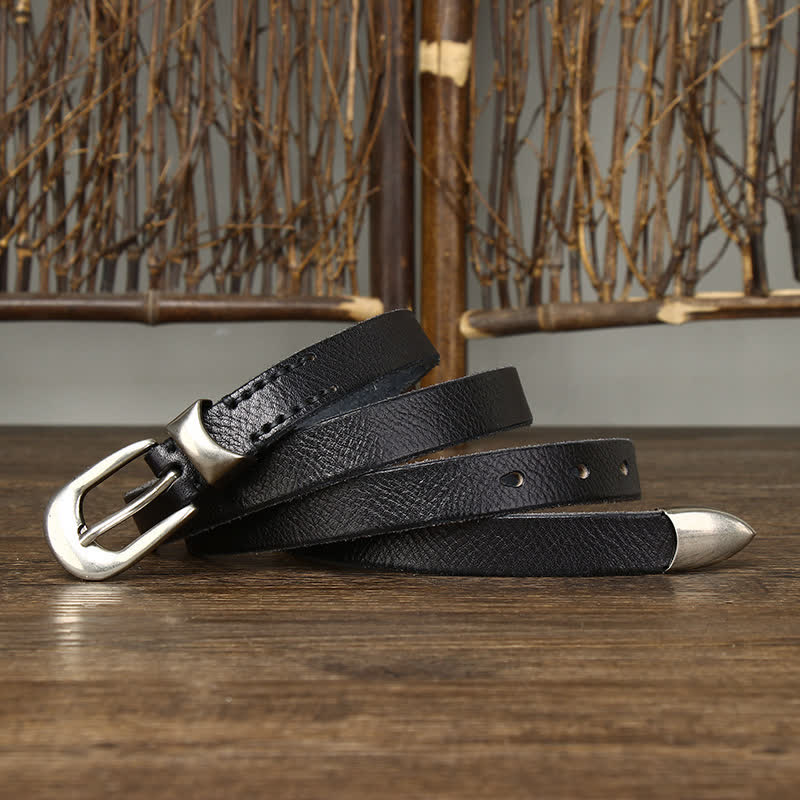 Ceinture en cuir étroite et fine pour femme de style rétro