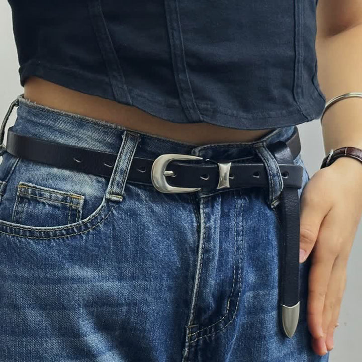 Ceinture en cuir étroite et fine pour femme de style rétro