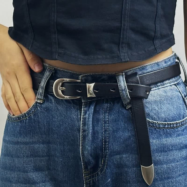 Ceinture en cuir étroite et fine pour femme de style rétro